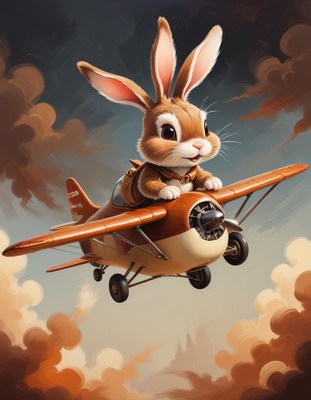 Bunny pilot flying through clouds