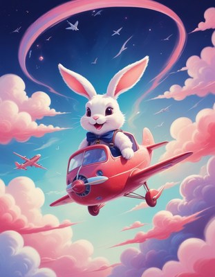 Rabbit pilot flying through clouds