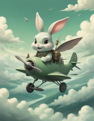 Rabbit flying airplane