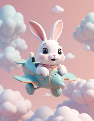 Bunny pilot flying through clouds