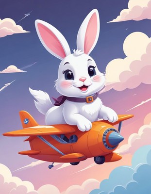 Bunny pilot flying through clouds