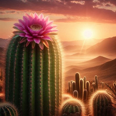 Cactus bloom at sunset
