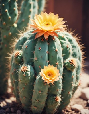 Blooming cactus in the desert