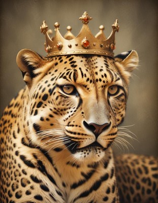 Leopard wearing a golden crown