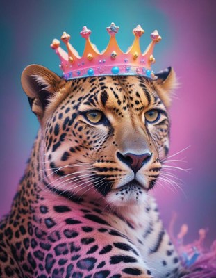 Leopard wearing a crown