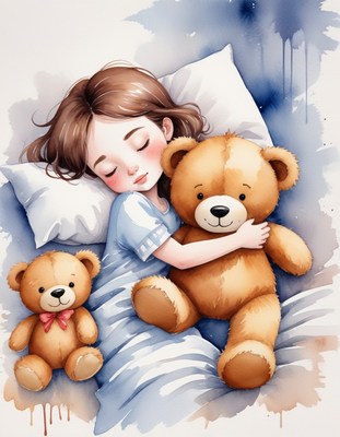 Girl sleeping with teddy bear