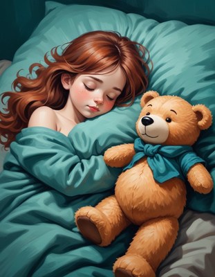 Girl sleeping with teddy bear