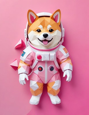 Shiba inu astronaut on pink background
