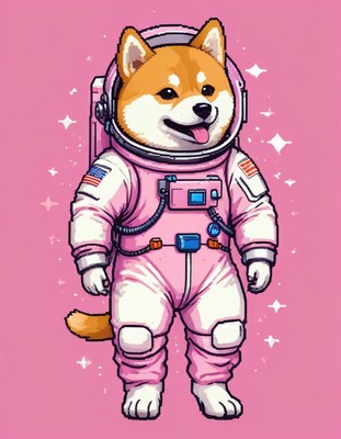 Shiba inu astronaut in pink suit