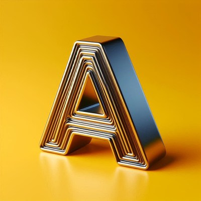 Metallic letter a on yellow background