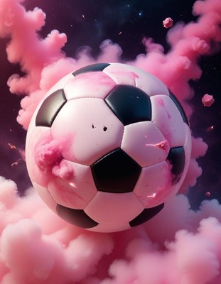 Soccer ball in pink smoke