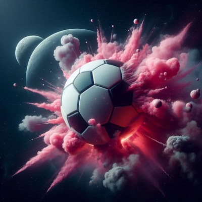 Soccer ball exploding in space