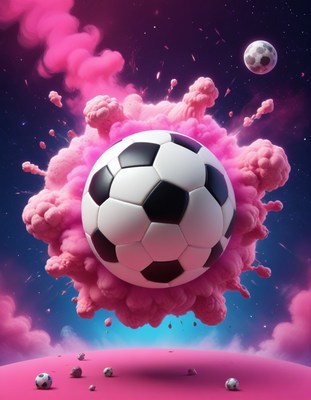 Soccer ball in pink smoke