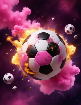 Soccer ball exploding in pink smoke