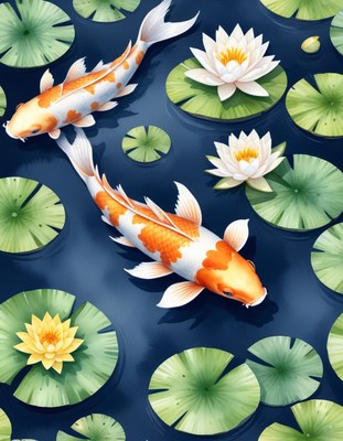 Two koi fish in a pond