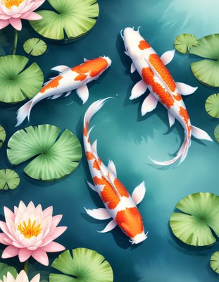 Three koi fish swimming in pond