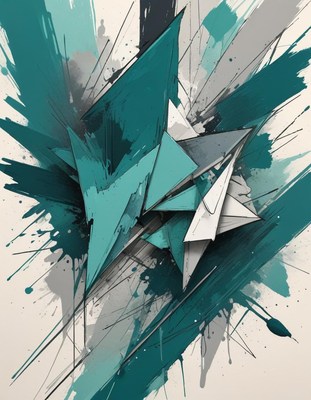 Abstract teal and grey geometric art