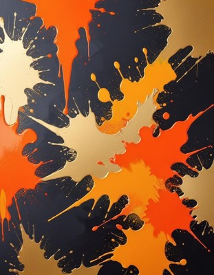 Orange and gold paint splatter art