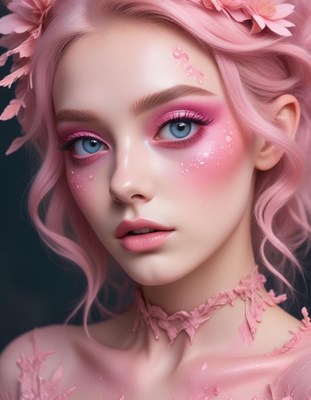 Pink hair, pink makeup, flower crown