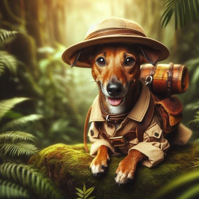 Dog in jungle outfit