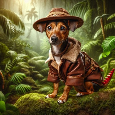 Dog explorer in jungle setting