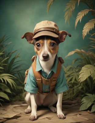 Dog in explorer outfit