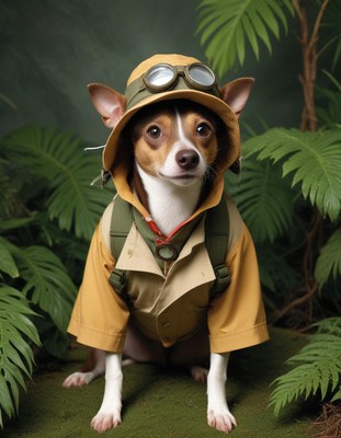 Dog dressed as explorer
