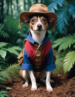 Dog in explorer outfit