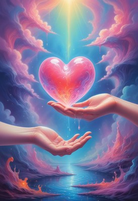 Heart offering in a dreamy landscape