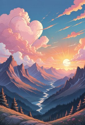 Heart cloud sunset over mountains