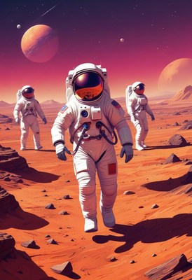 Astronauts exploring martian surface