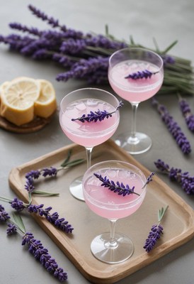 Lavender lemon cocktails on tray