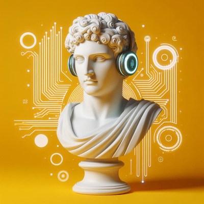 Bust of david with headphones