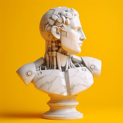 Marble bust of a cyborg
