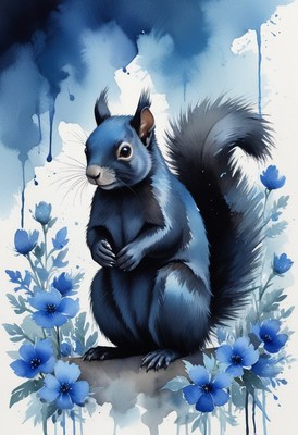 Blue squirrel watercolor illustration