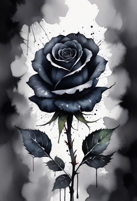 Black rose watercolor painting