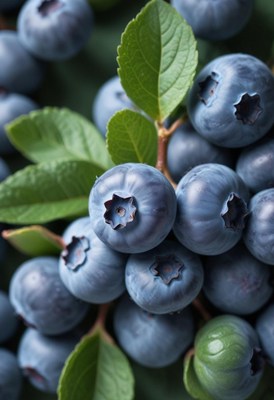 Fresh blueberries on a branch