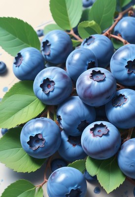 Blueberries on branch with leaves