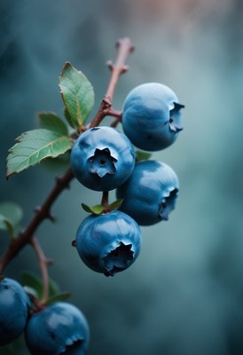Ripe blueberries on a branch