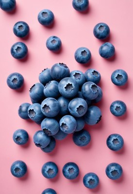 Blueberries on pink background