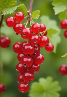 Red currants hanging from branch