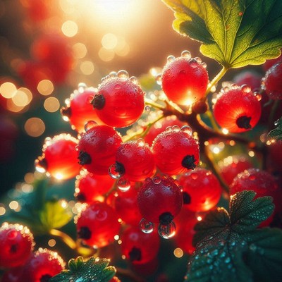 Red currants glowing in morning sun