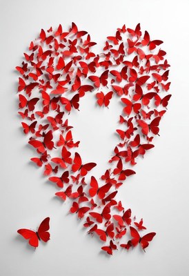 Red butterflies forming heart shape