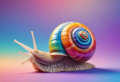 Rainbow snail on purple background