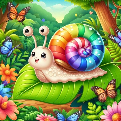 Rainbow snail in green forest