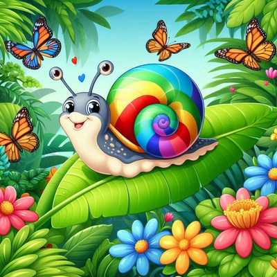 Rainbow snail in a garden