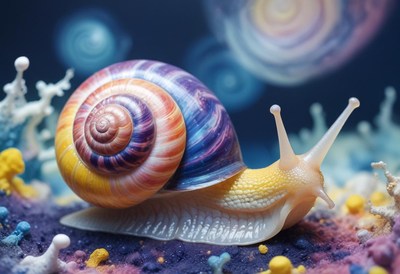 Colorful snail on cosmic sand