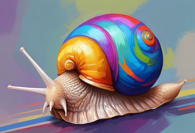 Rainbow snail on colorful surface