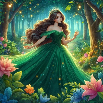 Princess walking through enchanted forest