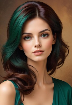 Woman with green hair